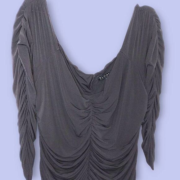 Eloquii Black Maxi Dress 3/4 Sleeve‎ Ruched Stretch Jersey Scoop Bodycon Sz 20 - Picture 6 of 11